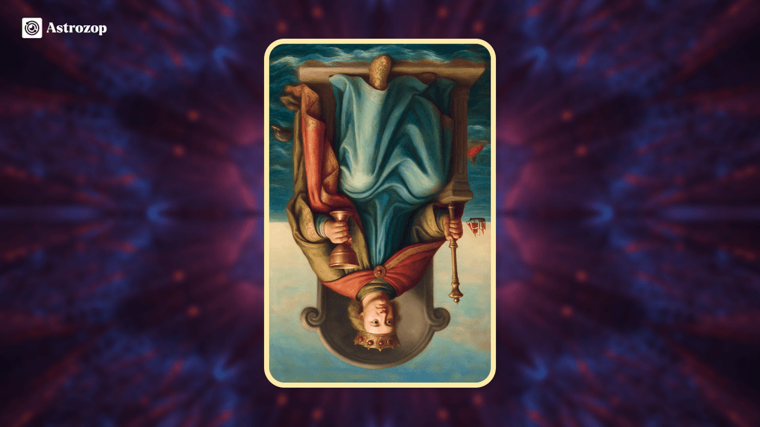 Reversed King of Cups tarot card showing a king on a throne holding a cup