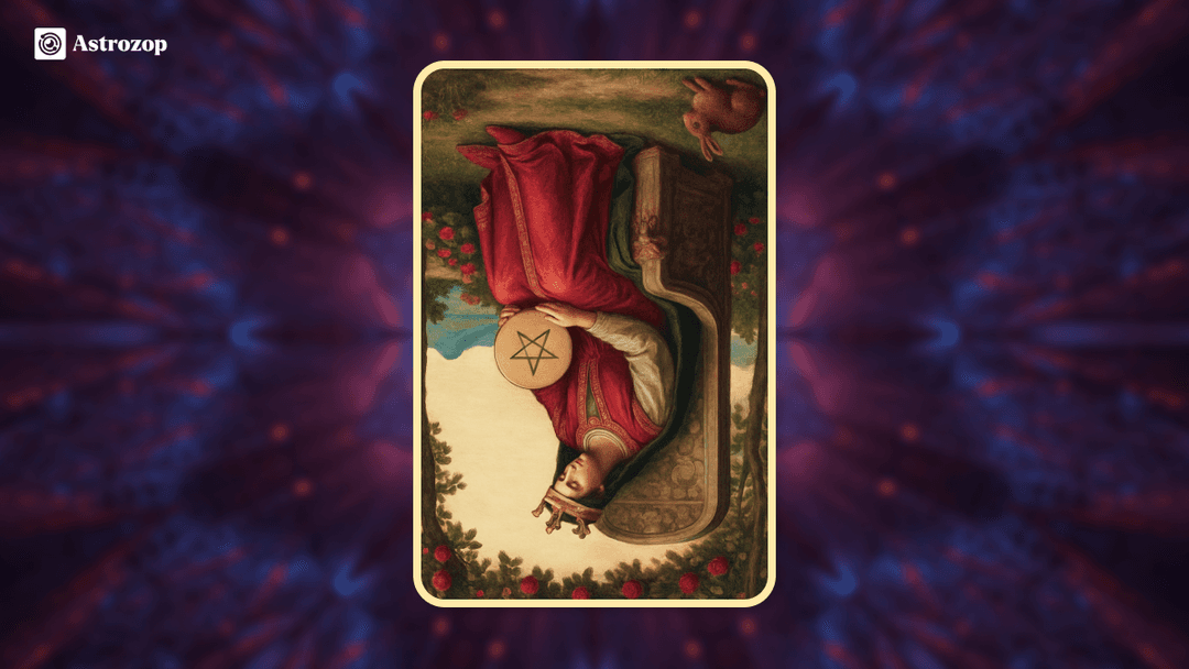 Reversed Queen of Pentacles tarot card showing a woman appearing distracted or overly materialistic